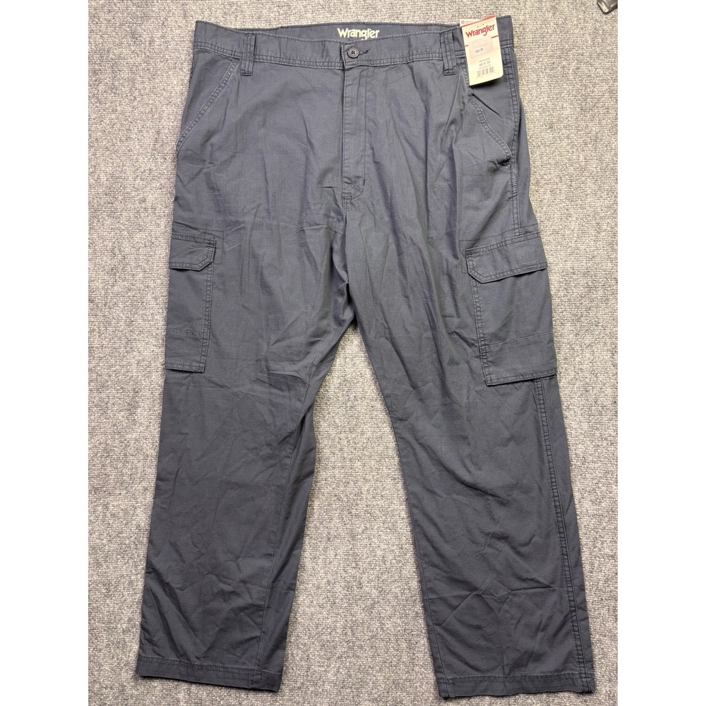 ⁠NWT Wrangler Cargo Pants Mens 40x30 Relaxed Fit Navy/Gray Cotton Workwear⁠